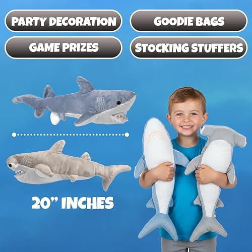 Bedwina Stuffed Animal Sharks - Pack of 2 Extra-Large, 20 inch Mako & Hammerhead Plush Shark Toys, Stuff Animals Toy, for Baby Toddlers & Kids thumbnail 4