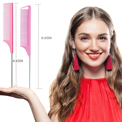 8pcs Rat Tail Combs Set,Long Steel Pin Teasing Combs for Salon Hair Stylists,2 styles and multiple colorsb of Metal Parting Combs for Women,Hair Teasing Fine Tooth Comb Aigee thumbnail 3
