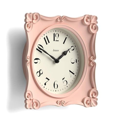 JONES CLOCKS® Rialto Wall Clock | Ornate Vintage Style Square Clock | 10 inch | Pink | Ideal for The Living Room or Bedroom thumbnail 4