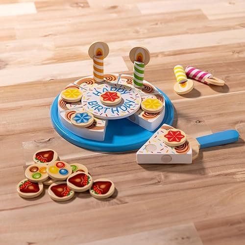 Melissa & Doug Birthday Party Cake - Wooden Play Food With Mix-n-Match Toppings and 7 Candles thumbnail 9