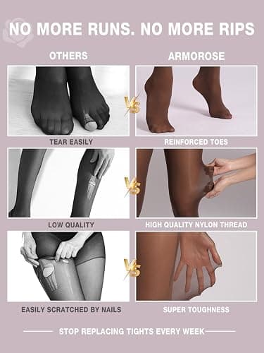 ARMOROSE Indestructible Tights for Women, Rip Resistant Durability T-Crotch Pantyhose Semi Sheer High Waist Stockings thumbnail 6