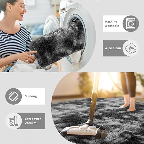 HQAYW 4x6 Black Grey Area Rugs for Living Room, Ultra Soft Fluffy Tie-Dyed Washable Non-Slip Rug, Plush Shaggy Modern Carpet for Kids Girls and Boys Dorms Nursery Bedroom Home Decor thumbnail 9