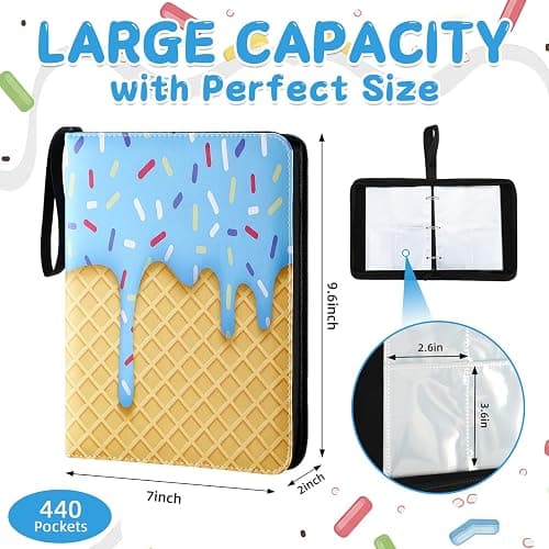 Jaloro Ice Cream Drip Baseball Card Binder Trading Card Binder Portable Collector Cardholder Baseball Album Case for Boys Sports Game Supplies(Ice Cream,Blue,440 Pocket) thumbnail 3
