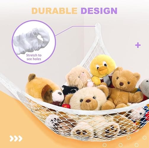 Lazebox Stuffed Animal Net Hammock for Plushie Toys, Stuffed Animal Hammock Corner for Kids' Room Decor, Ideas for Organizing Stuffy Collection, White, L (67" x 40" x 40")-Pack of 1 thumbnail 4