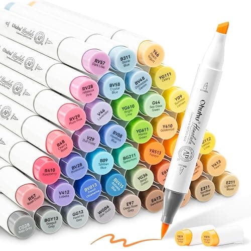 Ohuhu Alcohol Brush Markers 48 Mid-tone Colors - AP Certificated Double Tipped Alcohol Based Art Marker Set for Artist Adults Coloring Illustration - Honolulu Brush & Chisel Dual Tips - Refillable - Image 1
