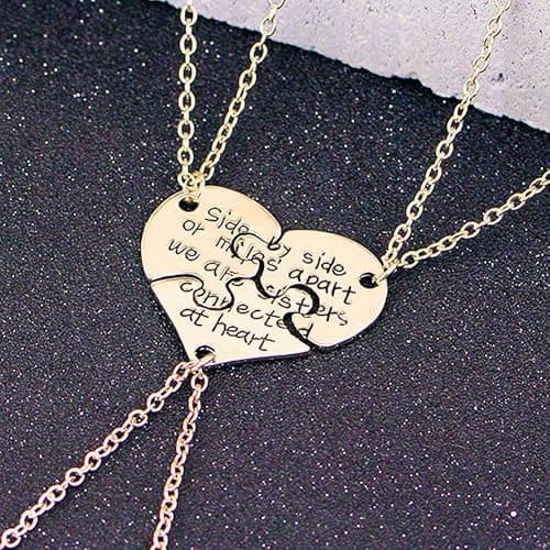 3 Pcs Best Friends Forever Engraved Necklace Broken Heart Charm Pendant Set BFF Friendship Necklace (Gold - " We are sisters connected at heart ") thumbnail 4