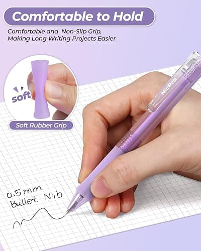 Nicpro 22PCS Pastel Gel Ink Pen Set, Cute Retractable Aesthetic Pen and Pencil, 13 Black Ink Pens with 2 Highlighter, 2 Mechanical Pencil 0.5 0.7mm, Smooth Writing Pens for School, Office(Purple) thumbnail 2