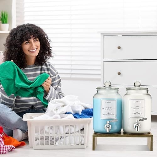2-Pack Glass Laundry Detergent Dispenser with Stand, 106oz Leak-Proof Glass Fabric Softener Dispenser- Laundry Soap Dispenser-Reusable Container for Kitchen & Bathroom Storage thumbnail 2