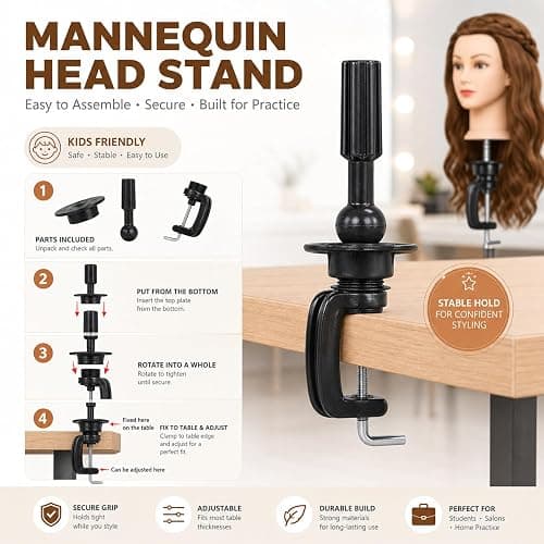 Headdoll 26"-28" Mannequin Head Styling Mannequin Head for Hair Styling and Free Table Stand Training Head Manikin Cosmetology Doll Head with Long Fiber Hair Hairdresser Practice Head for Stylist thumbnail 7