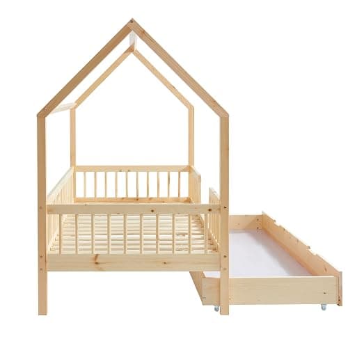 BAÏTA Lit enfent cabane Tiny pin Massif 90x190 sommier + tiroir Inclus - Avec tiroir - 90x190 - Naturel thumbnail 5