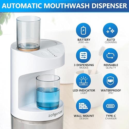 ZOFGENOW Automatic Mouthwash Dispenser for Bathroom,Bathroom Accessories 19.4 Fl Oz Dispensers with Magnetic Cups,Wall Mounted Dispenser,Suitable for All Age Groups,White thumbnail 4