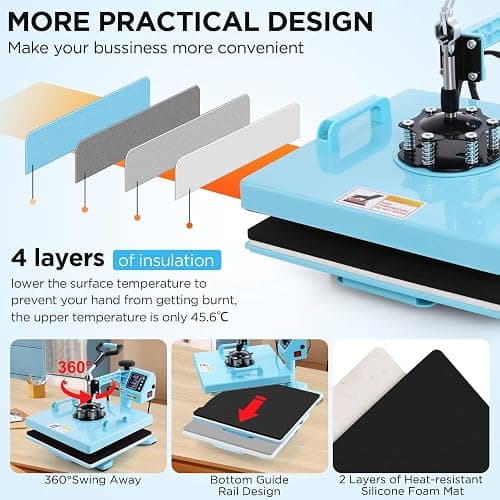 WHUBEFY Heat Press,15x15 Shirt Press Machine 8 in 1 with 30Oz Tumbler Attachment Sublimation Machine Digital Slide Out Sublimation Heat Transfer Machine, Heat Press for T-Shirts Mugs Caps Plates,1400W thumbnail 6