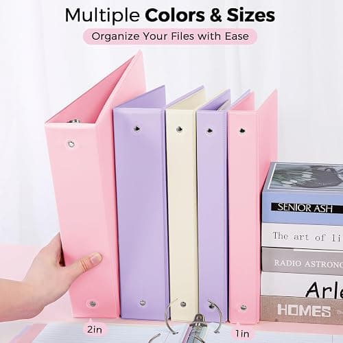SKYDUE 1 Inch 3 Ring Binder with 8 Tab Dividers & 24 Labels, Pastel Binder Organizer for Letter Size Paper, Aesthetic School Binder for Notes, Documents, Office & Home Organization, Pink thumbnail 3