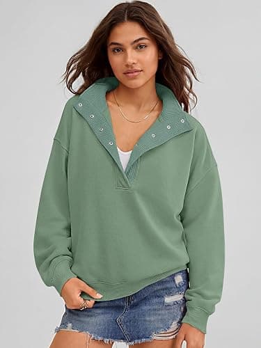 ANRABESS Womens Oversized Sweatshirt Long Sleeve Henley Pullover Tops 2026 Spring Casual Button Loose Fit Teens Outfits thumbnail 3