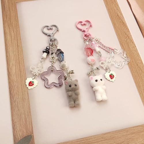 Nalefow Cute Pink Keychain,Fuzzy Cat Keychain Aesthetic Y2K KeychainStylish KeychainsAccessories thumbnail 2