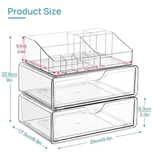 Vtopmart 3 Tier Clear Makeup Organizer with Drawer, Cosmetic Storage for Dresser Countertop and Bathroom Vanity, Beauty Holder for Lipstick Brush Skincare thumbnail 3