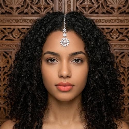 Yolev Indian Head Jewelry, Flower Headpiece Jewelry, Forehead Jewelry Chain | Pendant Rhinestone,Prom Zircon Flower,Boho Indian,Silver,forehead jewelry for women,Bride Wedding Headbands, Festival Head thumbnail 6