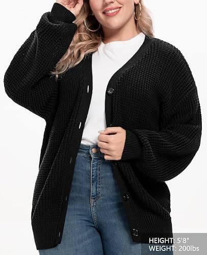 QUALFORT Women's Oversized 100% Cotton Cardigan Sweater | Long Sleeve V Neck Button Down Open Front Knit Outerwear thumbnail 3