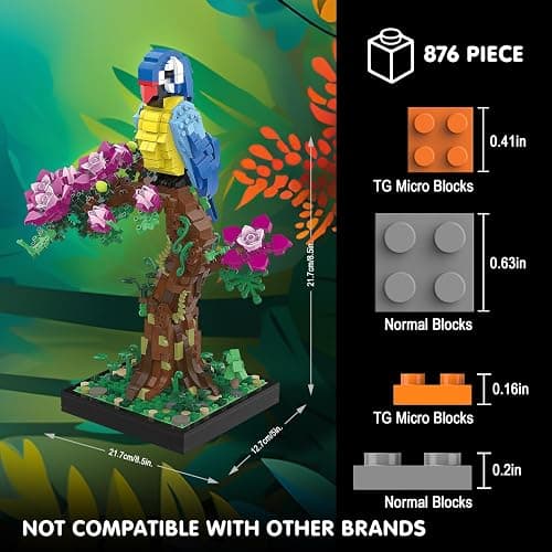 TG BLOCKS Micro Brick Flower Parrot Toy Building Sets, Home Decor and Office Art Creative Gift, DIY Plant Model for Adults, for Teens Ages 8+ Kids thumbnail 3