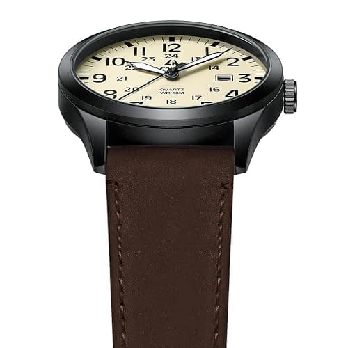 LN LENQIN Mens Watches Military Watches for Men Analog Quartz Watch Waterproof Men's Wrist Watches with Date Tactical Field Watch Leather Band thumbnail 4
