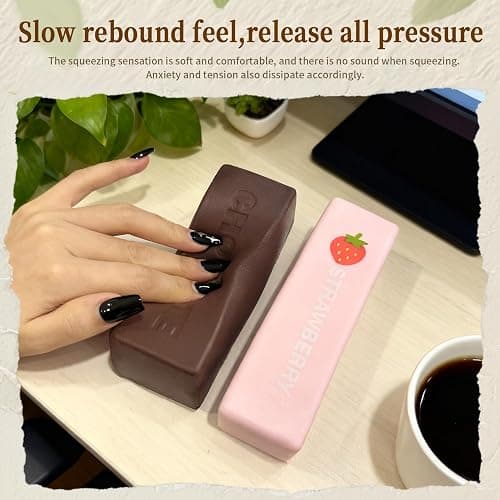 Squishy Fidget Blocks - Strawberry & Chocolate Slow Rising Squeeze Foam for Stress Relief - Calming Desk Accessory and Focus Aid for Adults, Office & Study thumbnail 4