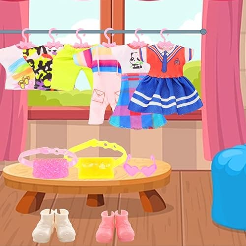 30 PCS Mini 6 Inch Doll Clothes and Accessories Include 4 Tops, 4 Pants for Boy Dolls, 5 Dresses , 2 Swimsuit and 2 Shoes, 10 Outfits Hangers Pocket Glasses Headset Crown for 5.3-6 Inch Dolls thumbnail 2