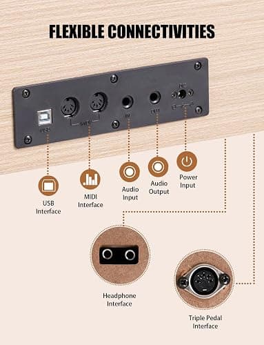 UISCOM 88 Key Weighted Home Digital Piano- Wooden Desk Electric Piano Transforms Between Desk and Vanity - Progressive Hammer-Action Keyboard, Perfect for Beginners with MIDI-Apricot thumbnail 5