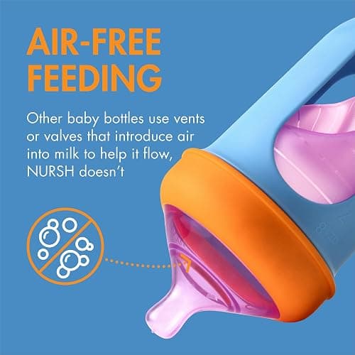 Boon Nursh Reusable Silicone Pouch Baby Bottles - Medium Flow Nipple - Silicone Baby Bottle Pouch and Nipple - Baby Feeding Essentials - Color Block - 3-6 Months - 3 Count - 8 Ounce thumbnail 3