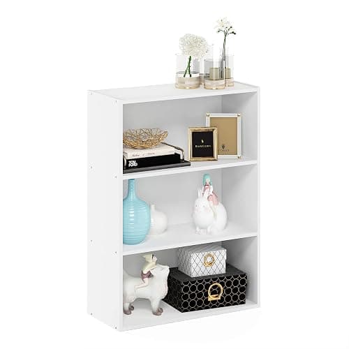 Furinno PASIR Book Shelf, 3-Tier Bookshelf, Storage Shelves Bookcase, 9.7 x 23.7 x 31.5, for Living Room, Bedroom, Home Office, Plain White thumbnail 6
