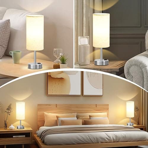 Dicoool Touch Table Lamp for Bedroom Nightstand - Bedside Lamp with USB-C USB-A Charging Ports White, 3 Way Dimmable Small Desk Lamp for Bedroom, Dorm Room, Office, Living Room, Reading, Bathroom thumbnail 2