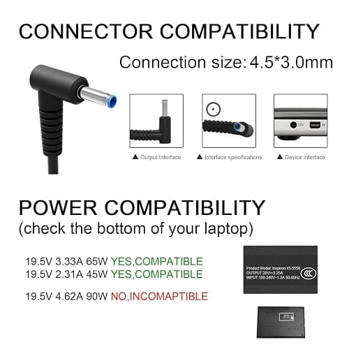 Charger Compatible with HP Laptop Computer 65W 45W Smart Blue Tip Power Adapter thumbnail 2
