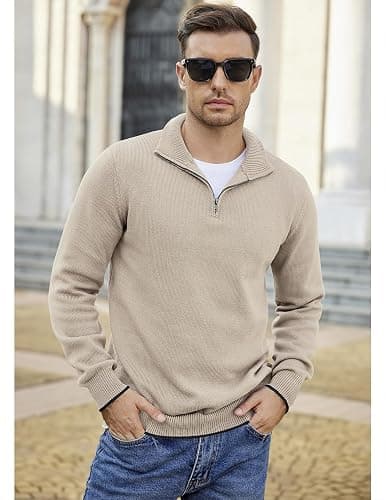 COOFANDY Men's Quarter Zip Up Pullover Slim Fit Lightweight Mock Neck Long Sleeve Sweaters thumbnail 4