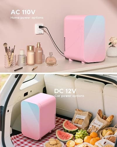 BEICHEN Mini Fridge, 6 Liter/8 Can Skincare Fridge, 110V AC/DC Portable Thermoelectric Cooler & Warmer for Skin Care, Cosmetics, Beverage, Food, Great for Bedroom, Office, Dorm (Pink) thumbnail 6