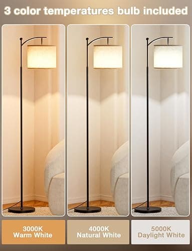 Ambimall Floor Lamps for Living Room with 3 Color Temperatures LED Bulb, Standing Lamp Tall with Adjustable Beige Shade, Tall Lamps for Bedroom Office Classroom Dorm Room Apartment, 9W Bulb Included - Beige - 60.6 Inches thumbnail 3