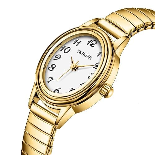 TKIIOER Small Gold Watches for Women, Easy to Read Ladies Analog Watch, 30M Waterproof, Luminous Dial, Stainless Steel Stretch Expansion Strap thumbnail 2