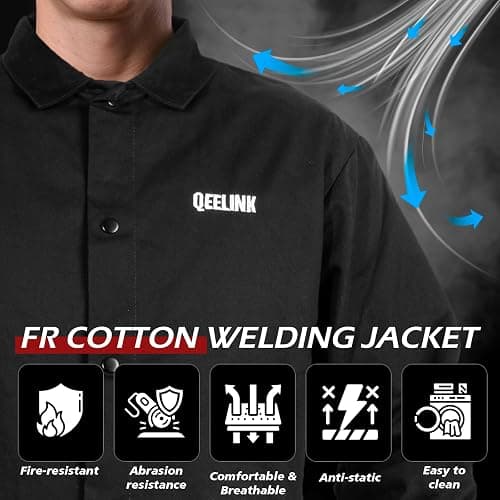 QeeLink Welding Jacket - Premium Flame Resistant (FR) Cotton Welding Clothes - Light Weight Welder Coat for Men & Women thumbnail 3