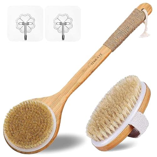 TEMEAYE Dry Brushing Body Brush Sets Wooden Handle Combined with Medium Strength Natural Bristles Gentle Exfoliator Remove Cellulite Lymphatic Drainage Makes the Skin of the Entire Body Softer - Image 1