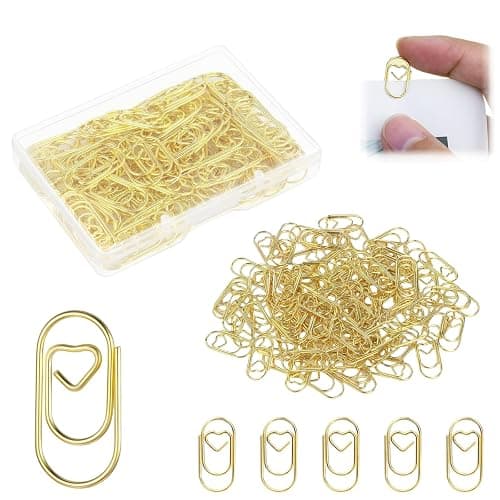 200Pcs Small Gold Heart Paper Clips, Love Heart Shaped Paper Clips Cute Metal Heart Shaped Paperclips for Office School Wedding Decorations Desk Organizer Supplies - Image 1