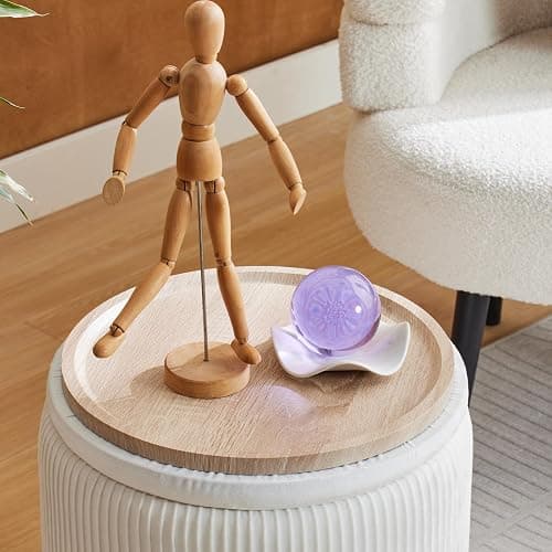 BLEXA Round Ottoman with Storage Set of 2-Upholstered Velvet Vanity Stool for MakeupMultifunctional Ottomans Coffee Table Padded Seat Foot Rest for Living Room&Bedroom(White-Upgrade Tray Lid) thumbnail 3