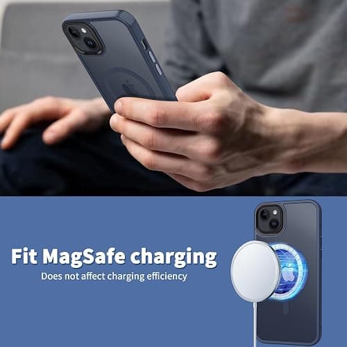CACOE Magnetic Case for iPhone 13 & iPhone 14 6.1 inch-Compatible with MagSafe & Magnetic Car Phone Mount,TPU Thin Phone Cases Cover Protective Shockproof Anti-Fingerprint(Dark Blue) thumbnail 7