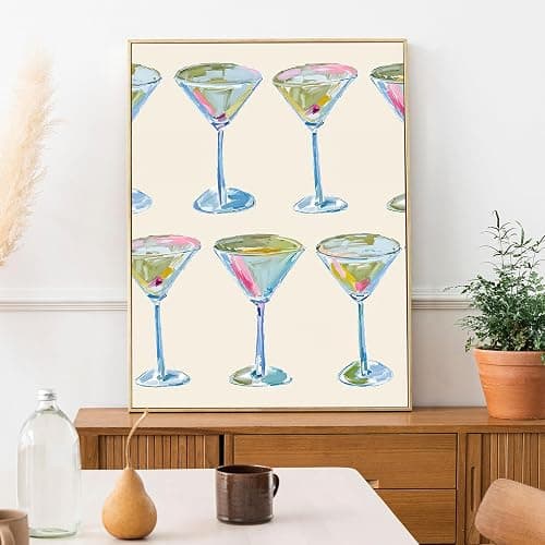 Trendy Cocktail Art Print Martini Glasses Wall Art Modern Bar Cart Decor Preppy Aesthetic Canvas Prints Modern Watercolor Painting for Living Room Bedroom Kitchen Bar Dorm Home Decor 12"x16" Unframed thumbnail 5