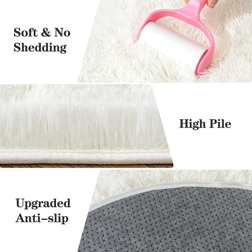 Soft Fluffy Area Rug for Bedroom, Cream White Fuzzy Shaggy Oval Throw Rugs for Bedside, Non-Slip Cozy Plush Shag Carpet for Kids Room Nursery Dorm Living Room, 2.6 x 5.3 Feet thumbnail 6