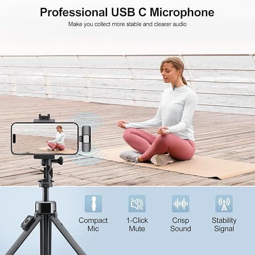 PoP voice USB C Mini Wireless Lavalier Microphone for iPhone/Android, Lapel Mic with Noise Reduction, Lav Mic for Video Recording, Tiny Microphone Content Creator Interview for Tiktok, YouTube, Vlog thumbnail 5
