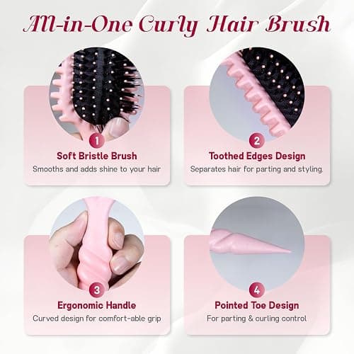 Curly Hair Brush, Curl Defining Brush, Shaping and Defining Curls for Women Hair Brush for Combing and Shaping, Reduce Pulling and Curl Separation For Defined Curls (Pink) thumbnail 3
