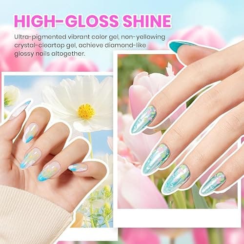 Beetles Gel Nail Polish Set with Base Top Coat Foil Glue Floral Gel Polish | 36 Color Collection Featuring Pastel Blue Green Glitter Shades with Soak-Off UV LED Formula for Nail Art thumbnail 5