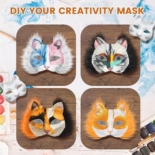 MAELSTROM 30Pcs Cat Mask Base With Strap - Blank to Paint, Therian Halloween Animal Mask for Party Costume thumbnail 8