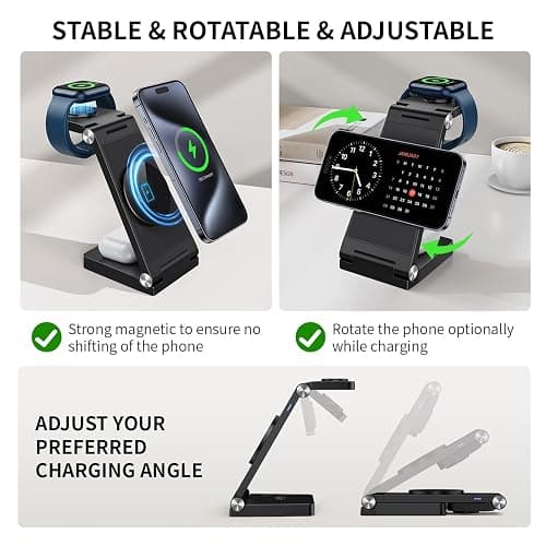 2025 Traveling Wireless Mag-Safe Fast Charging Station,Magnetic 3 in 1 Charger with Light for iPhone 17 16 15 14 13 12 Pro Max Plus,Apple Watch Series & Air pods 4 3 2 Pro-Gifts for Wife & Husband thumbnail 5