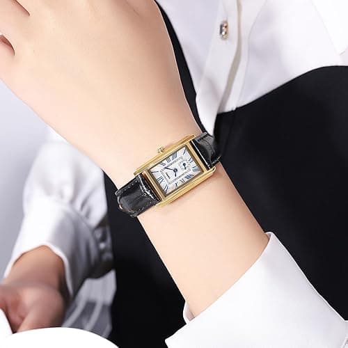 FANMIS Vintage Women's Rectangle Wristwatch Classic Ladies Analog Quartz Watch Ultra-Thin Ladies Bangle Bracelet Watch Female Business Dress Watches with Leather Strap thumbnail 4