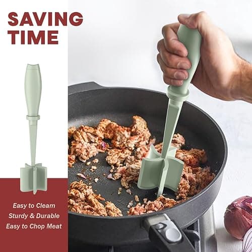 Meat Chopper, Hamburger Grinder, Premium Heat Resistant Smasher for Ground Beef, Burger Grinder Nylon Potato Mix Tool-Green thumbnail 5