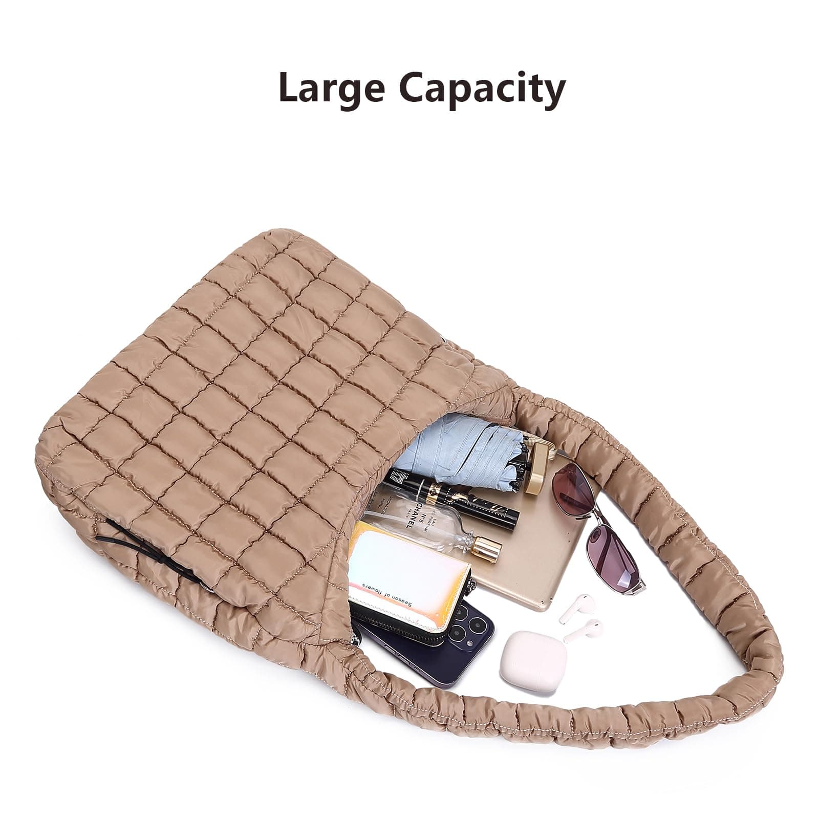 Quilted Tote Bag for Women Large Puffer Carryall Bag Lightweight Puffy Padding Hobo Shoulder Bag Crossbody Ladies Purse thumbnail 5